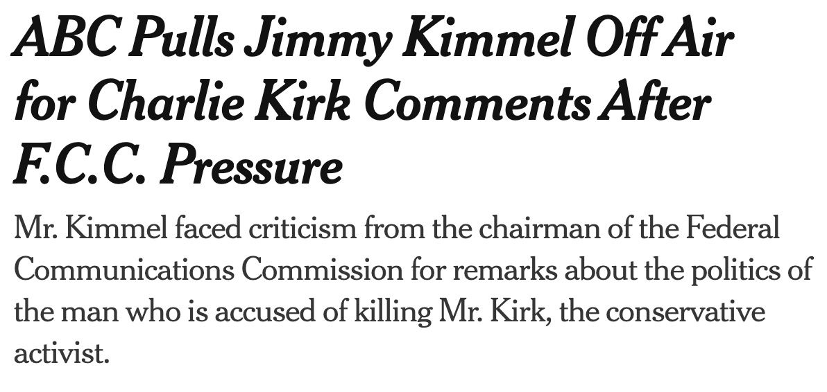 News story about ABC pulling Jimmy Kimmel off air