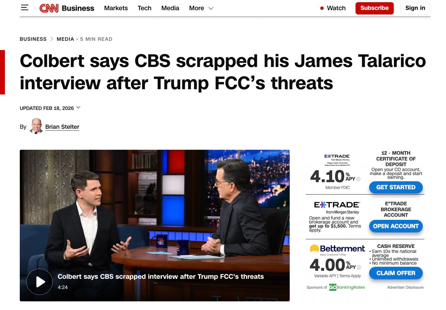 News story about Stephen Colbert and James Talarico interview moving online