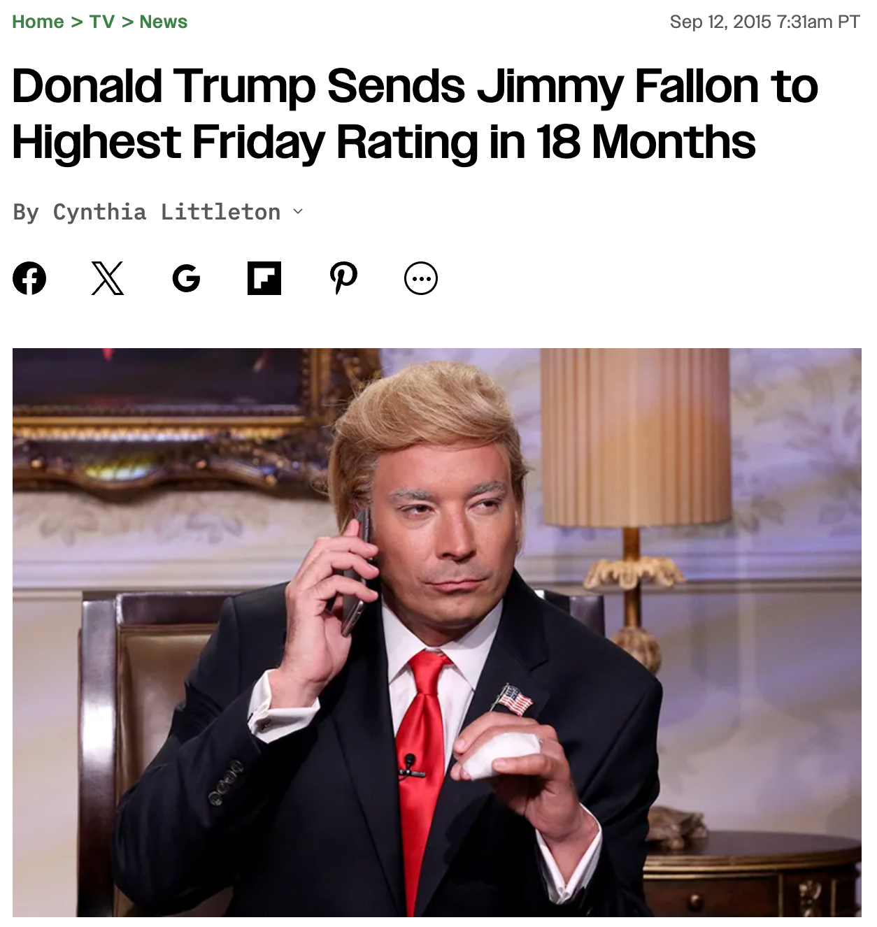 Associated Press article about Donald Trump sending Jimmy Fallon to higher ratings