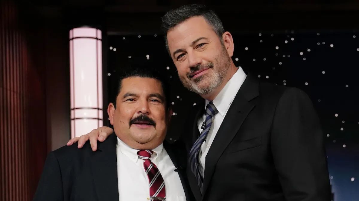 Guillermo Rodriguez standing with Jimmy Kimmel