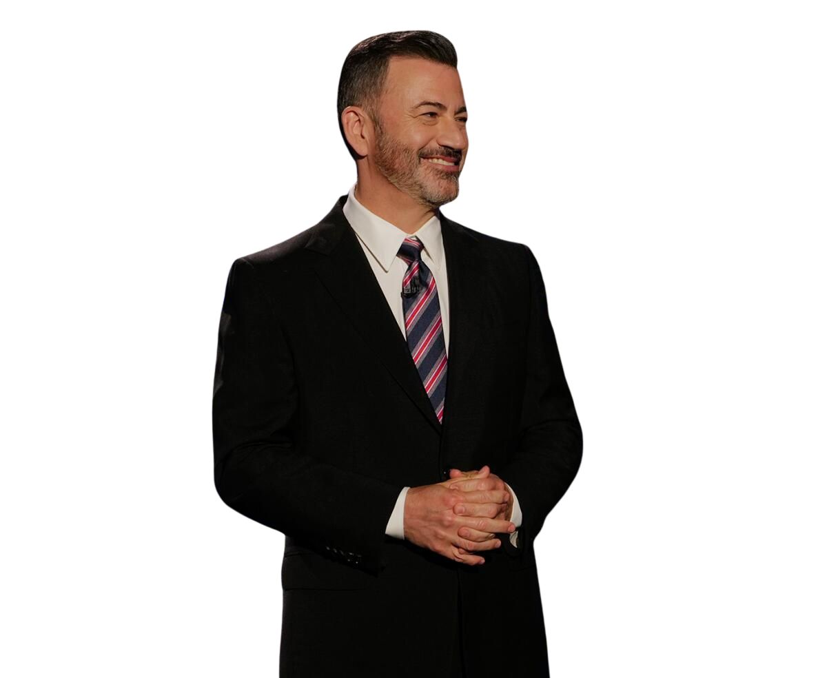 Jimmy Kimmel cutout standing against a dark background