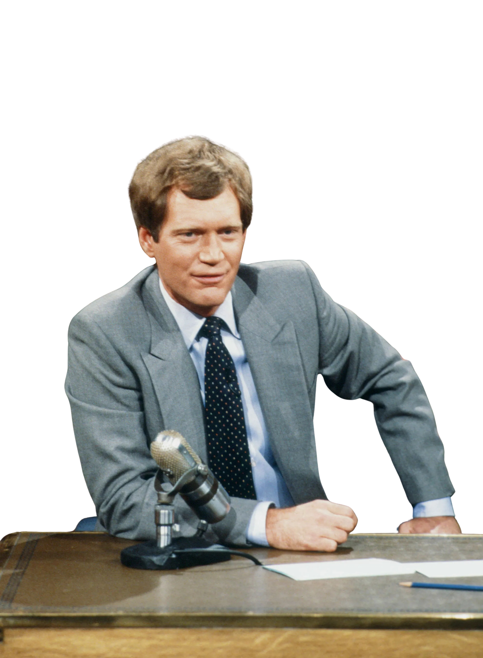 David Letterman cutout at the desk