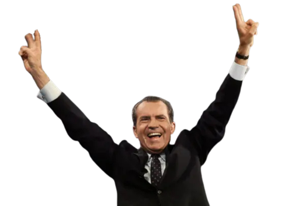 Richard Nixon giving victory signs