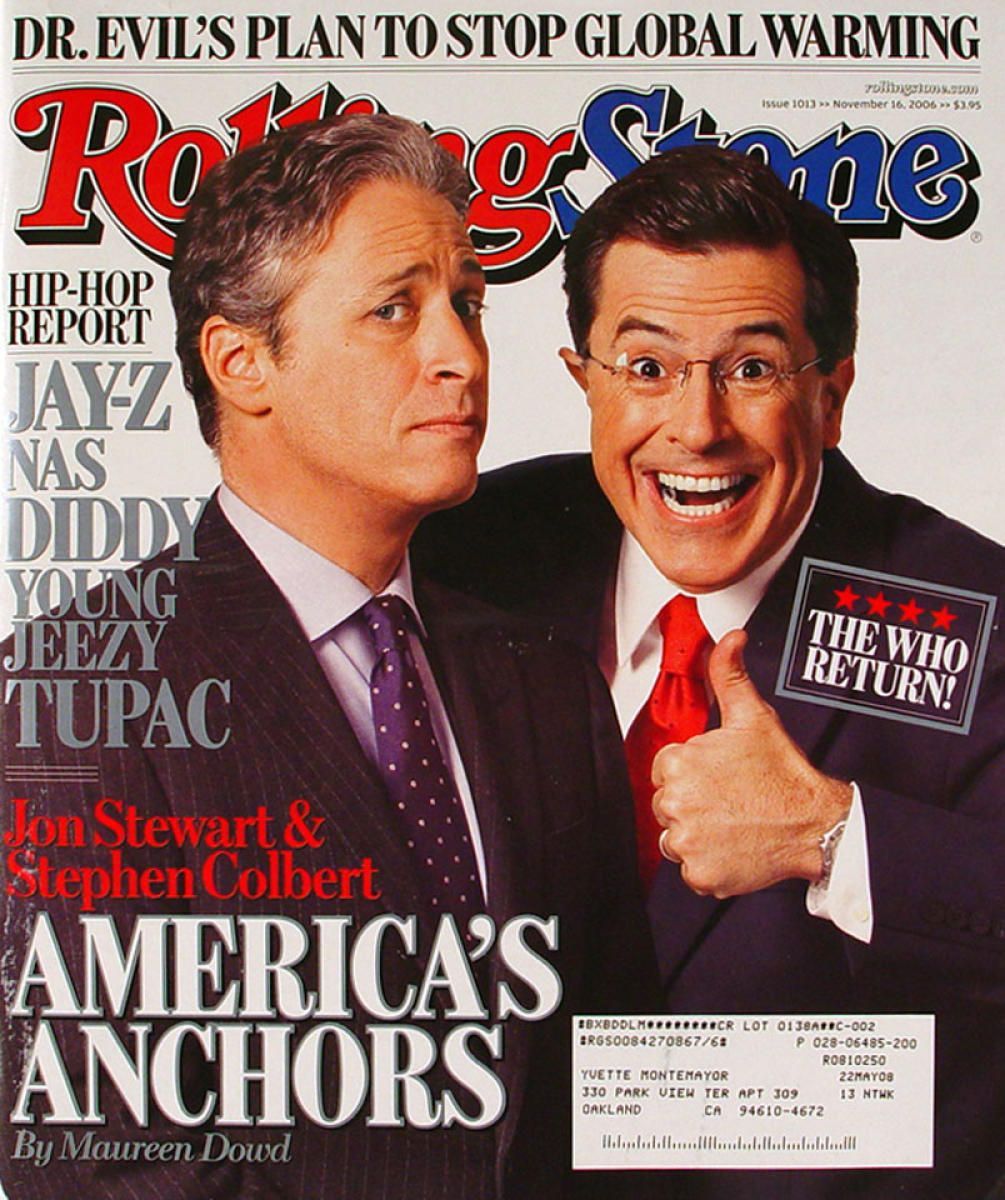 Rolling Stone cover featuring Jon Stewart and Stephen Colbert as America's anchors