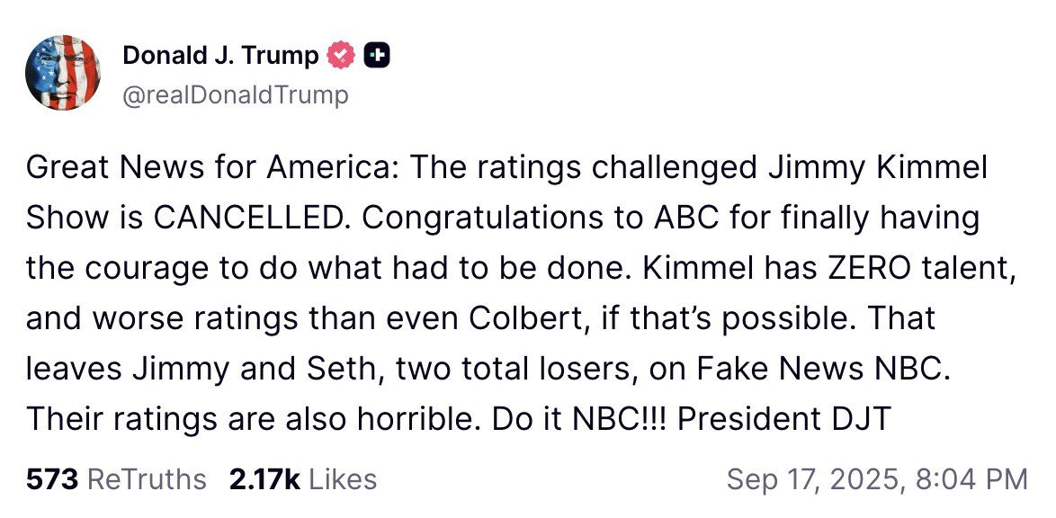 Donald Trump post about Jimmy Kimmel