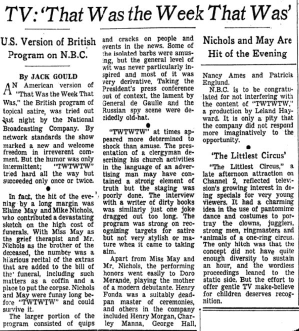 New York Times article about That Was The Week That Was